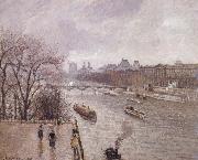 Camille Pissarro The Louvre,morning,rainy weather oil